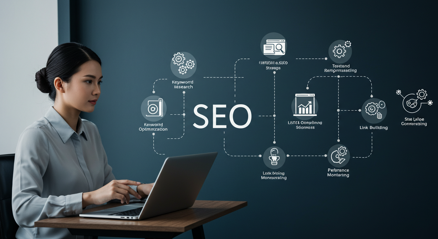 SEO戦略の全体像を示すインフォグラフィック